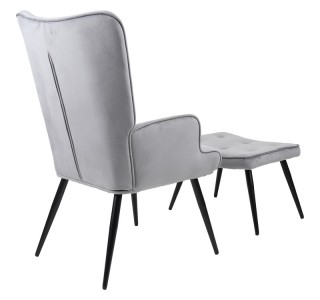 Πολυθρόνα με υποπόδιο Siella γκρι βελούδο και μαύρο μέταλλο πόδι 59x67x94εκ Υλικό: VELVET- STEEL 255-000081