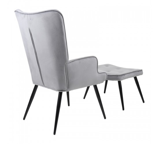 Πολυθρόνα με υποπόδιο Siella γκρι βελούδο και μαύρο μέταλλο πόδι 59x67x94εκ Υλικό: VELVET- STEEL 255-000081