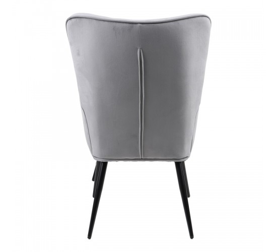 Πολυθρόνα με υποπόδιο Siella γκρι βελούδο και μαύρο μέταλλο πόδι 59x67x94εκ Υλικό: VELVET- STEEL 255-000081