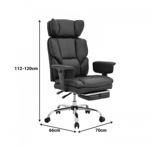 Καρέκλα γραφείου διευθυντή με υποπόδιο Zanci pu μαυρο 70x66x112-120εκ Υλικό: PU - -PVC - METAL 256-000015