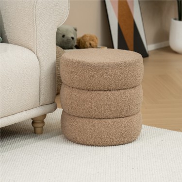 Σκαμπό-πουφ Kioto μπουκλέ καφέ Φ40x40εκ Υλικό: TEDDY FABRIC - MDF - FOAM 257-000021