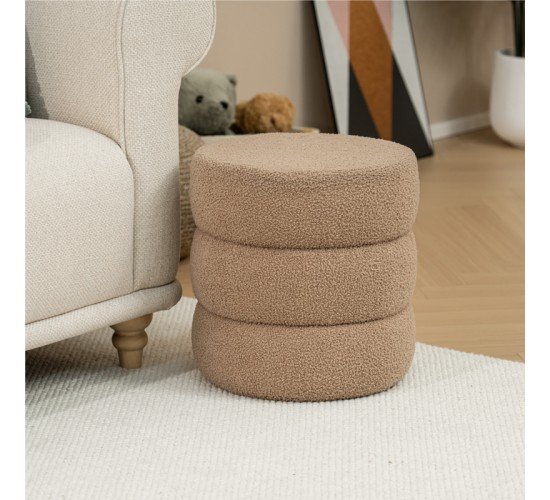 Σκαμπό-πουφ Kioto μπουκλέ καφέ Φ40x40εκ Υλικό: TEDDY FABRIC - MDF - FOAM 257-000021