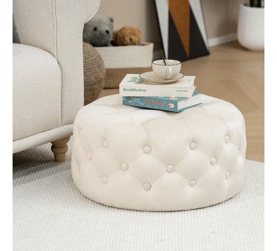 Σκαμπό-πουφ Ferdia βελούδο κρεμ Φ59x28.5εκ Υλικό: VELVET - MDF - FOAM 257-000022 Σκαμπό-πουφ Ferdia βελούδο κρεμ Φ59x28.5εκ Υλικό: VELVET - MDF - FOAM 257-000022