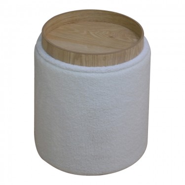 Σκαμπό-μπαούλο Batur μπουκλέ ύφασμα σε λευκή απόχρωση Φ34x38εκ Υλικό: MDF - FOAM - TEDDY FABRIC 257-000035