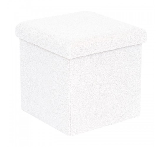 Σκαμπό-μπαούλο Crystal μπουκλέ ύφασμα σε ivory απόχρωση 38x38x38εκ Υλικό: FABRIC MDF  NORMAL FOAM 257-000041