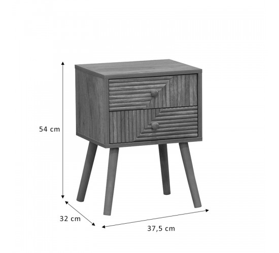 Κομοδίνο Historic με 2 συρτάρια φυσικό με φυσικό ξύλο πεύκου πόδια 37.5x32x54εκ Υλικό: pb with paper. pine wood legs 260-000001