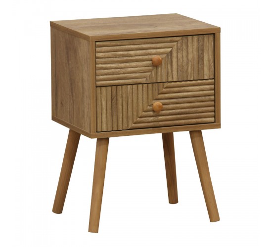 Κομοδίνο Historic με 2 συρτάρια φυσικό με φυσικό ξύλο πεύκου πόδια 37.5x32x54εκ Υλικό: pb with paper. pine wood legs 260-000001