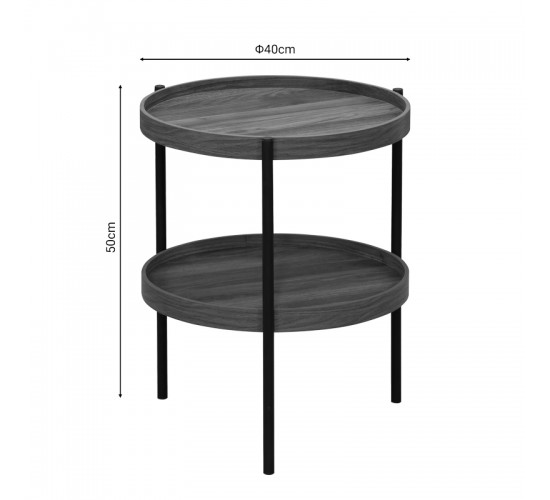 Βοηθητικό τραπέζι Portogie mdf καρυδί-μέταλλο μαύρο Φ40x50εκ Υλικό: MDF - PARTICLE BOARD WITH PAPER WOOD - TOP 18MM - SIDE 30MM - FRONT 15MM 260-000020