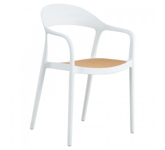 Πολυθρόνα Ember στοιβαζόμενη με UV protection PP μπεζ- λευκό 52.5x56.5x81εκ. Υλικό: PP UV PROTECTION 262-000005