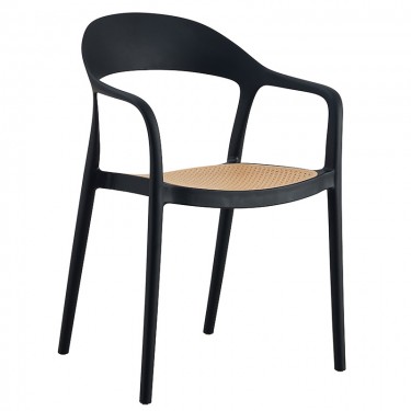 Πολυθρόνα Ember στοιβαζόμενη με UV protection PP μπεζ-μαύρο 52.5x56.5x81εκ. Υλικό: PP UV PROTECTION 262-000006