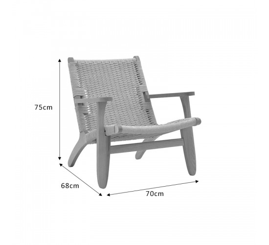 Πολυθρόνα Chiara ξύλο οξιάς φυσικό-έδρα φυσικό σχοινί 70x68x75εκ Υλικό: ASH WOOD - BEECH WOOD - ROPE 263-000014