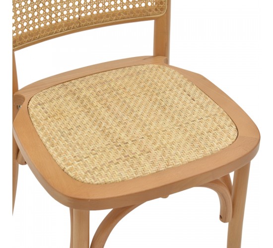 Καρέκλα Kalliope φυσικό ξύλο οξιάς-φυσικό rattan 45x50x89εκ Υλικό: BEECH-RATTAN 263-000027