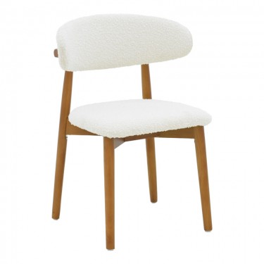 Καρέκλα Ubene rubberwood σε καρυδί-μπουκλέ ύφασμα σε λευκή απόχρωση 51x56x79εκ Υλικό: RUBBERWOOD - BOUCLE FABRIC 263-000055