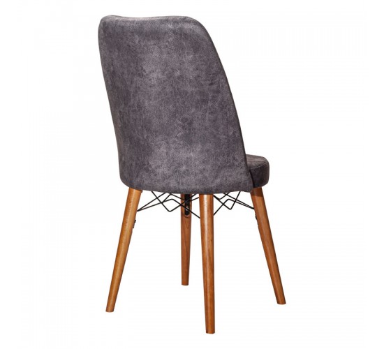 Καρέκλα Nevis I ανθρακί antique ύφασμα-καρυδί πόδι Υλικό: FABRIC - METAL - WOOD 266-000006