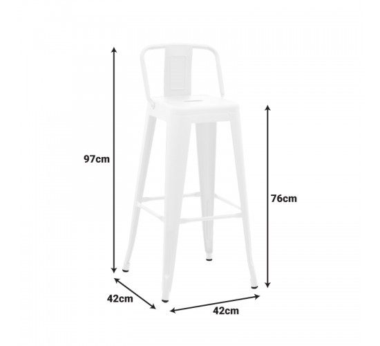Σκαμπό μπαρ με πλάτη Utopia μέταλλο σε λευκή ματ απόχρωση 42x42x97εκ Υλικό: METAL 270-000054