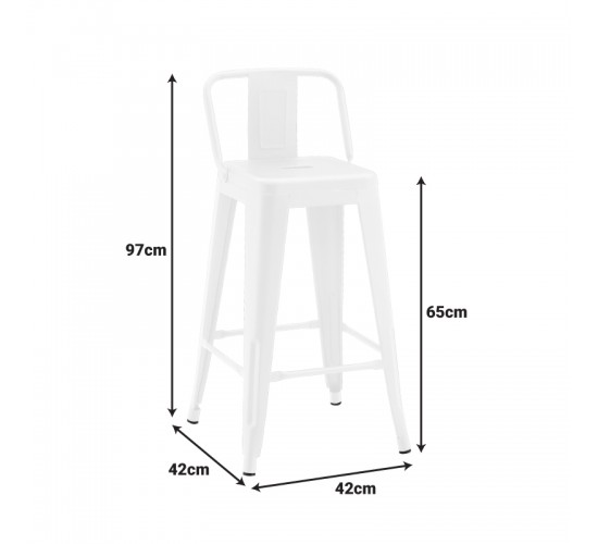 Σκαμπό μπαρ μεσαίου ύψους με πλάτη Utopia μέταλλο σε λευκή ματ απόχρωση 42x42x86εκ Υλικό: METAL 270-000055