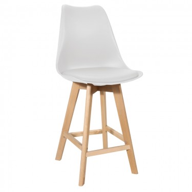 Σκαμπό μπαρ Gaston λευκό pp-pu και ξύλινο πόδι σε φυσική απόχρωση 49x56x112εκ 271-000018