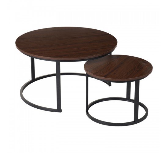 Τραπέζια σαλονιού Solme I 2τεμ σε καρυδί απόχρωση με μαύρα μεταλλικά πόδια Υλικό: Table top:15mm Melamine MDF - Iron tube with powder coating 271-000042