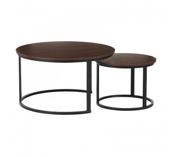 Τραπέζια σαλονιού Solme I 2τεμ σε καρυδί απόχρωση με μαύρα μεταλλικά πόδια Υλικό: Table top:15mm Melamine MDF - Iron tube with powder coating 271-000042