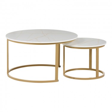 Τραπέζια σαλονιού Solme I 2τεμ σε λευκή μαρμάρου απόχρωση με χρυσά μεταλλικά πόδια Υλικό: Table top:15mm Melamine MDF - Iron tube with powder coating 271-000044