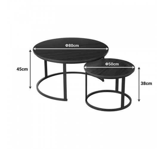 Τραπέζια σαλονιού Solme I 2τεμ σε λευκή μαρμάρου απόχρωση με μαύρα μεταλλικά πόδια Υλικό: Table top:15mm Melamine MDF - Iron tube with powder coating 271-000045