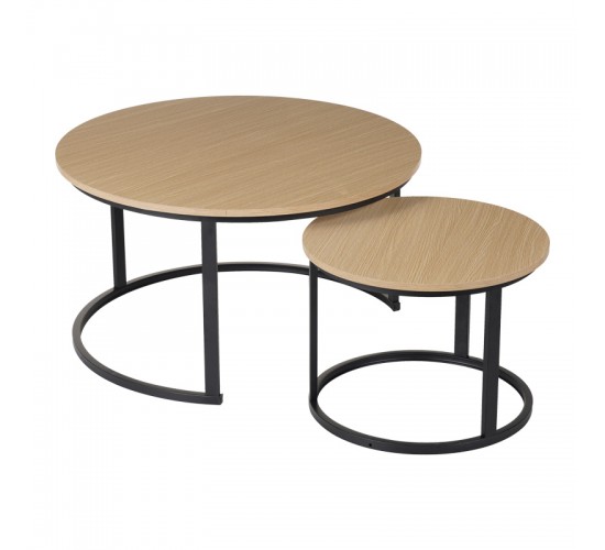 Τραπέζια σαλονιού Solme I 2τεμ σε oak απόχρωση με μαύρα μεταλλικά πόδια Υλικό: Table top:15mm Melamine MDF - Iron tube with powder coating 271-000046