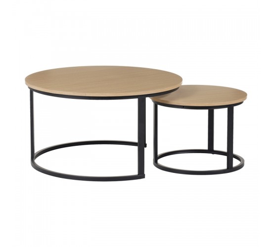 Τραπέζια σαλονιού Solme I 2τεμ σε oak απόχρωση με μαύρα μεταλλικά πόδια Υλικό: Table top:15mm Melamine MDF - Iron tube with powder coating 271-000046