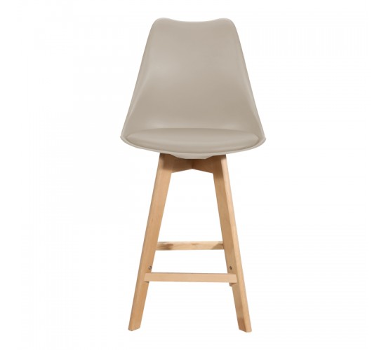 Σκαμπό μπαρ Gaston pp-pu σε cappuccino απόχρωση και ξύλινο πόδι  48.5x56x104εκ Υλικό: back--PP .  seat--pu . leg--beech wood LEGS 271-000048