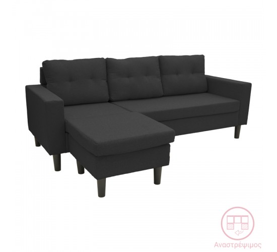 Γωνιακός καναπές αναστρέψιμος Maneli ύφασμα μαύρο 196x138/77x82εκ Υλικό: PINE AND PLY WOOD  FRAME -FABRIC - PLASTIC LEGS 272-000003