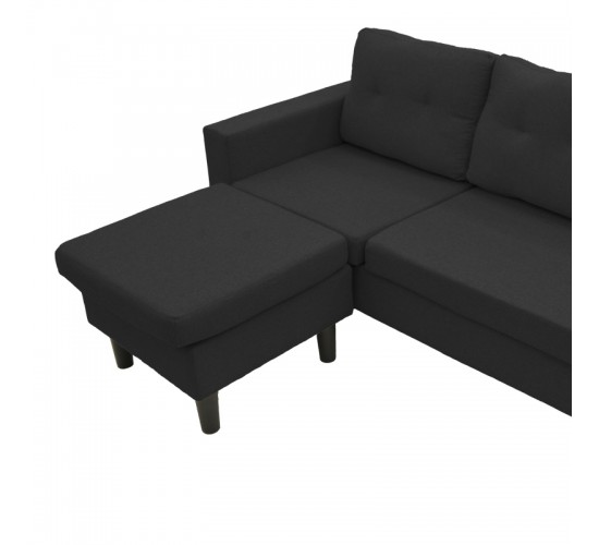 Γωνιακός καναπές αναστρέψιμος Maneli ύφασμα μαύρο 196x138/77x82εκ Υλικό: PINE AND PLY WOOD  FRAME -FABRIC - PLASTIC LEGS 272-000003