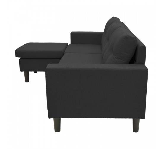Γωνιακός καναπές αναστρέψιμος Maneli ύφασμα μαύρο 196x138/77x82εκ Υλικό: PINE AND PLY WOOD  FRAME -FABRIC - PLASTIC LEGS 272-000003