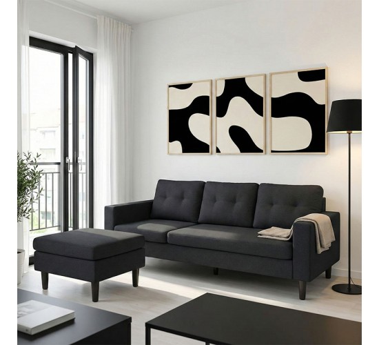 Γωνιακός καναπές αναστρέψιμος Maneli ύφασμα μαύρο 196x138/77x82εκ Υλικό: PINE AND PLY WOOD  FRAME -FABRIC - PLASTIC LEGS 272-000003