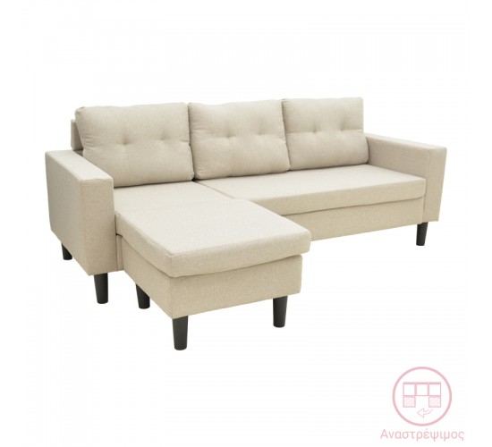 Γωνιακός καναπές αναστρέψιμος Maneli ύφασμα αμμου -μπεζ 196x138/77x82εκ Υλικό: PINE AND PLY WOOD  FRAME -FABRIC - PLASTIC LEGS 272-000004
