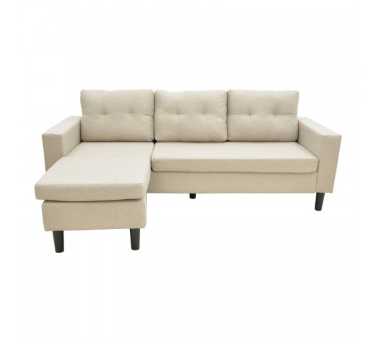 Γωνιακός καναπές αναστρέψιμος Maneli ύφασμα αμμου -μπεζ 196x138/77x82εκ Υλικό: PINE AND PLY WOOD  FRAME -FABRIC - PLASTIC LEGS 272-000004