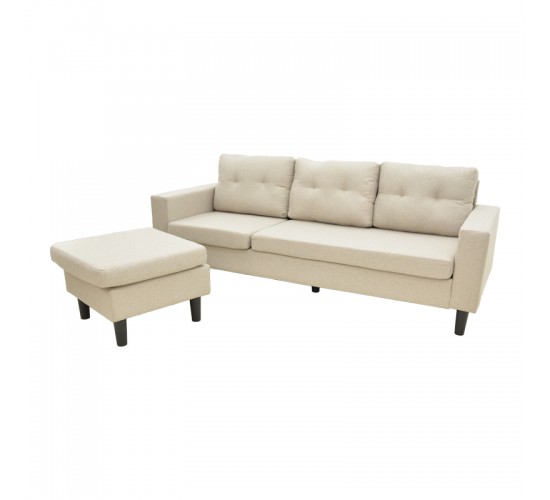 Γωνιακός καναπές αναστρέψιμος Maneli ύφασμα αμμου -μπεζ 196x138/77x82εκ Υλικό: PINE AND PLY WOOD  FRAME -FABRIC - PLASTIC LEGS 272-000004