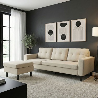 Γωνιακός καναπές αναστρέψιμος Maneli ύφασμα αμμου -μπεζ 196x138/77x82εκ Υλικό: PINE AND PLY WOOD  FRAME -FABRIC - PLASTIC LEGS 272-000004