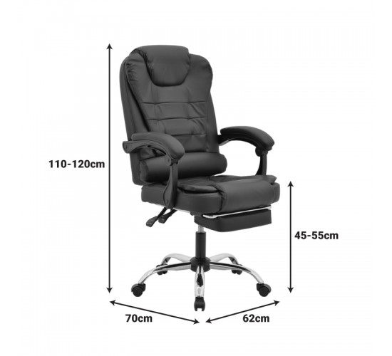 Καρέκλα γραφείου διευθυντή με υποπόδιο και μηχανισμό massage Volter pu μαύρο 62x70x110εκ Υλικό: METAL. PU 277-000013