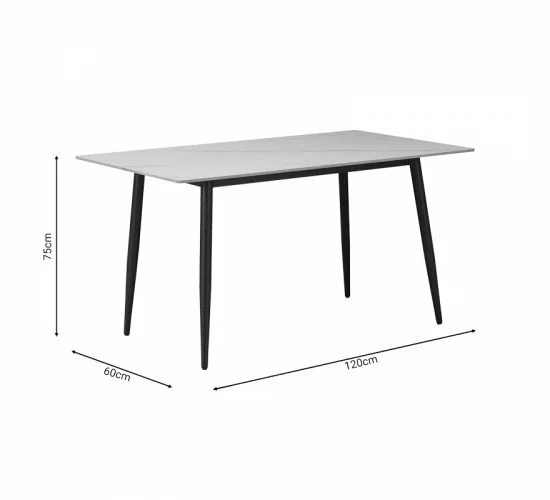 Τραπέζι Gustas λευκό μαρμάρου sintered stone-μαύρο μέταλλο 120x60x75εκ Υλικό: 12mm sintered stone - METAL 278-000001 Τραπέζι Gustas λευκό μαρμάρου sintered stone-μαύρο μέταλλο 120x60x75εκ Υλικό: 12mm sintered stone - METAL 278-000001