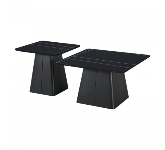 Τραπέζια σαλονιού Square σετ 2 τεμ μέταλλο-sintered stone σε μαύρο μαρμάρου Υλικό: METAL - SINTERED STONE 278-000037