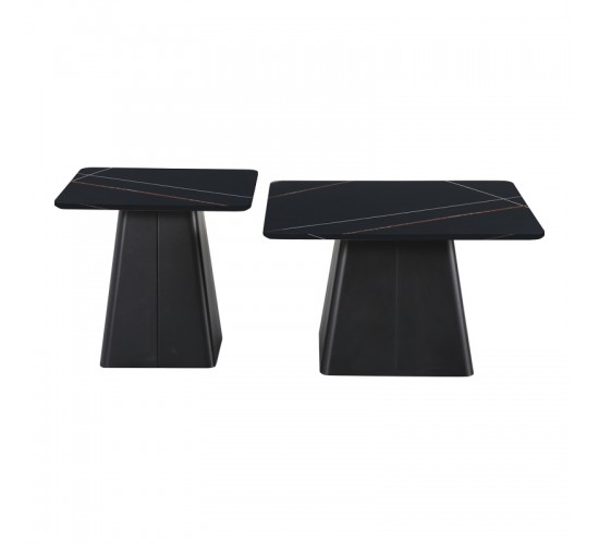Τραπέζια σαλονιού Square σετ 2 τεμ μέταλλο-sintered stone σε μαύρο μαρμάρου Υλικό: METAL - SINTERED STONE 278-000037