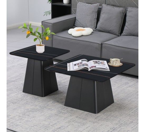 Τραπέζια σαλονιού Square σετ 2 τεμ μέταλλο-sintered stone σε μαύρο μαρμάρου Υλικό: METAL - SINTERED STONE 278-000037