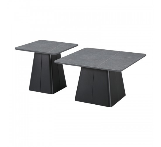 Τραπέζια σαλονιού Square σετ 2 τεμ βάση μέταλλο σε μαύρη-sintered stone σε γκρι μαρμάρου Υλικό: METAL - SINTERED STONE 278-000038