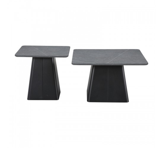 Τραπέζια σαλονιού Square σετ 2 τεμ βάση μέταλλο σε μαύρη-sintered stone σε γκρι μαρμάρου Υλικό: METAL - SINTERED STONE 278-000038