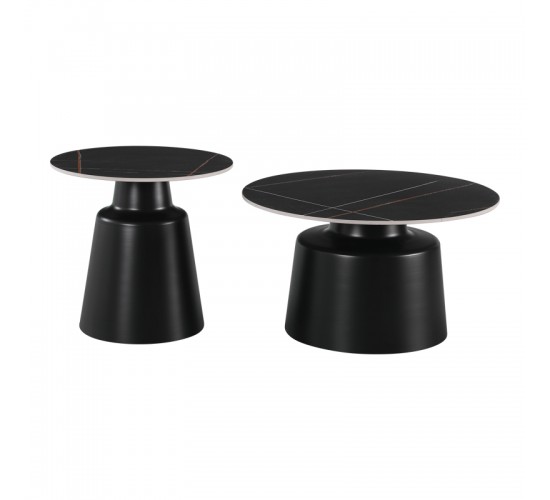 Τραπέζια σαλονιού Dualis σετ 2 τεμ μέταλλο-sintered stone σε μαύρο μαρμάρου Υλικό: METAL - SINTERED STONE 278-000039