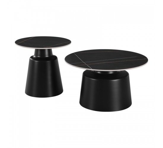 Τραπέζια σαλονιού Dualis σετ 2 τεμ μέταλλο-sintered stone σε μαύρο μαρμάρου Υλικό: METAL - SINTERED STONE 278-000039