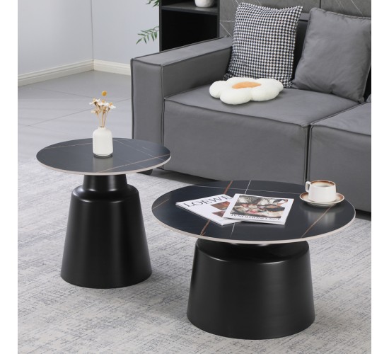 Τραπέζια σαλονιού Dualis σετ 2 τεμ μέταλλο-sintered stone σε μαύρο μαρμάρου Υλικό: METAL - SINTERED STONE 278-000039