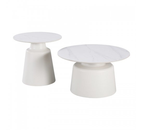 Τραπέζια σαλονιού Dualis σετ 2 τεμ μέταλλο-sintered stone σε λευκό μαμρμάρου Υλικό: METAL - SINTERED STONE 278-000040