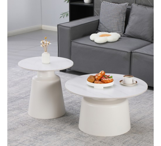 Τραπέζια σαλονιού Dualis σετ 2 τεμ μέταλλο-sintered stone σε λευκό μαμρμάρου Υλικό: METAL - SINTERED STONE 278-000040