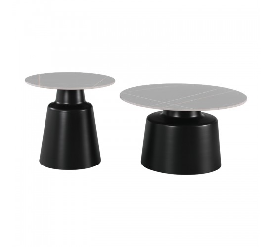 Τραπέζια σαλονιού Dualis σετ 2 τεμ μαυρο μέταλλο-sintered stone σε γκρι μαρμάρου Υλικό: METAL - SINTERED STONE 278-000041