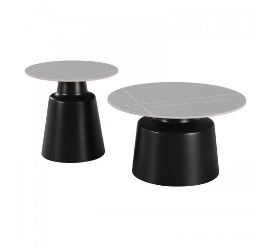 Τραπέζια σαλονιού Dualis σετ 2 τεμ μαυρο μέταλλο-sintered stone σε γκρι μαρμάρου Υλικό: METAL - SINTERED STONE 278-000041